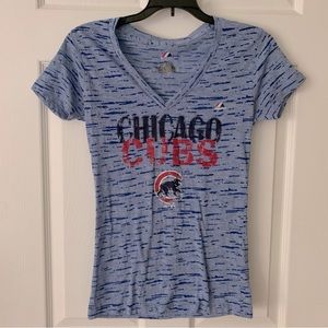 Chicago Cubs Majestic Women's V-Neck Blue T-shirt - Size Small